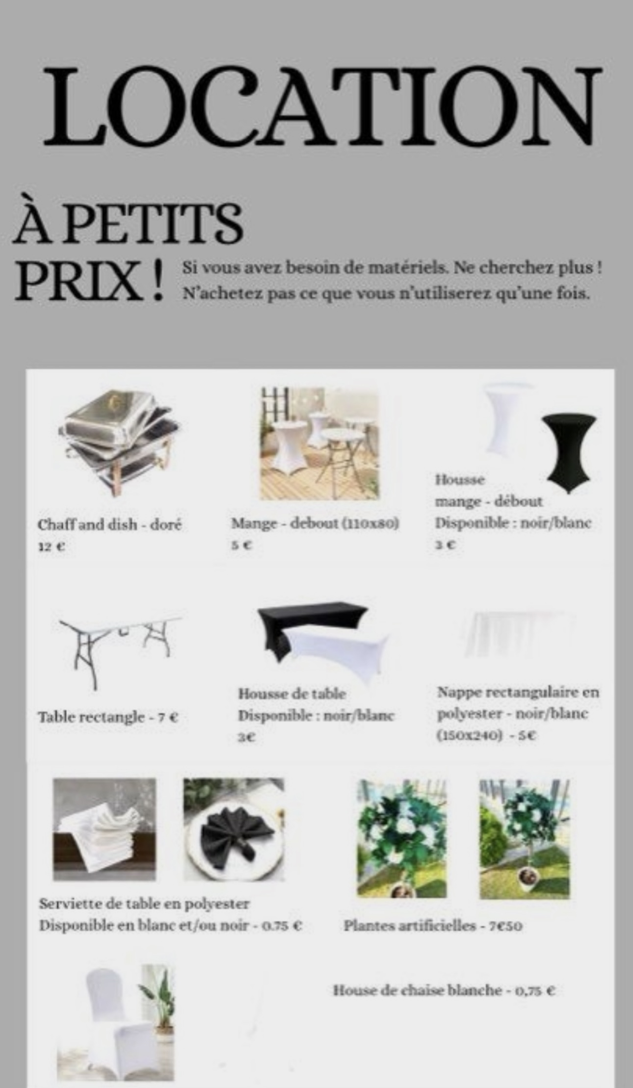 Location table de reception 27 entre particuliers