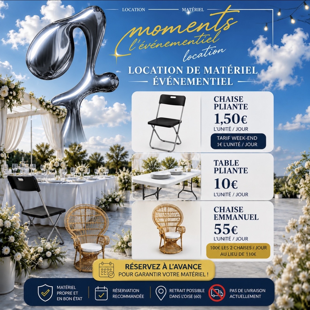Location table de reception entre particuliers (60)